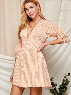 Women's Textured Gingham Mini V-neckline Dress